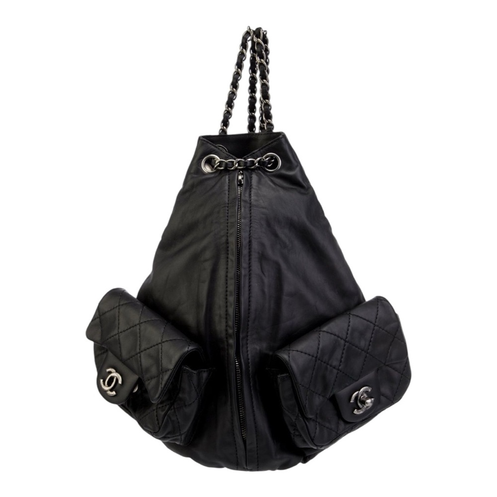 CHANEL Black Leather Pocket Backpack